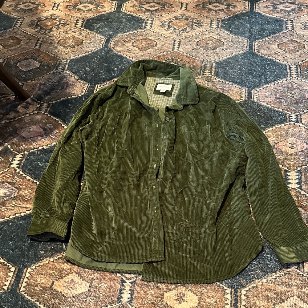 American Eagle Outfitters Green Corduroy Button Down Shirt